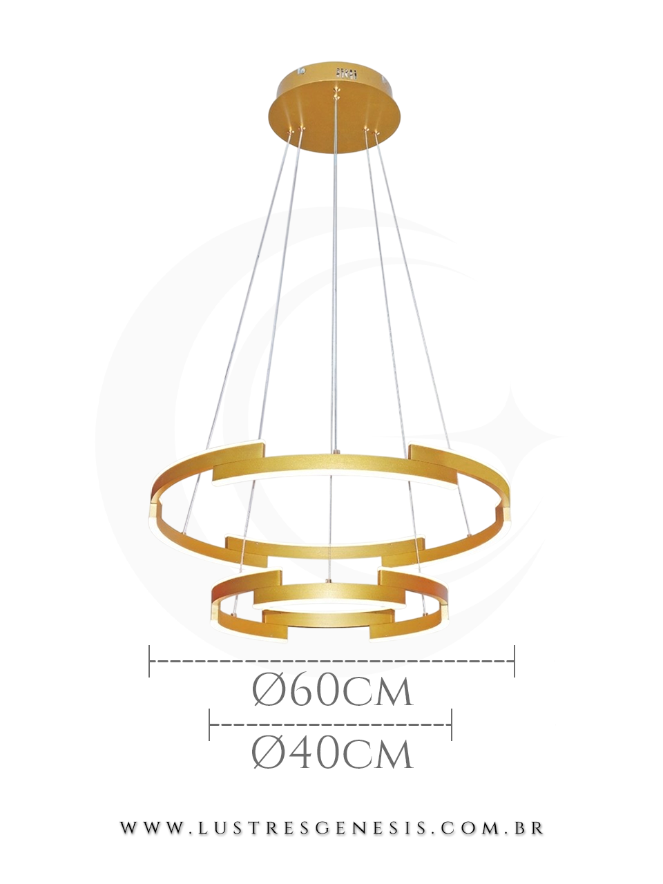 Luminaria Pendente LED DCD03158 Alum&iacute;nio Escovado Dourado Bivolt 78W 3000K &Oslash;40x60cm, Sala de Jantar, Quarto Casal, Suite Master